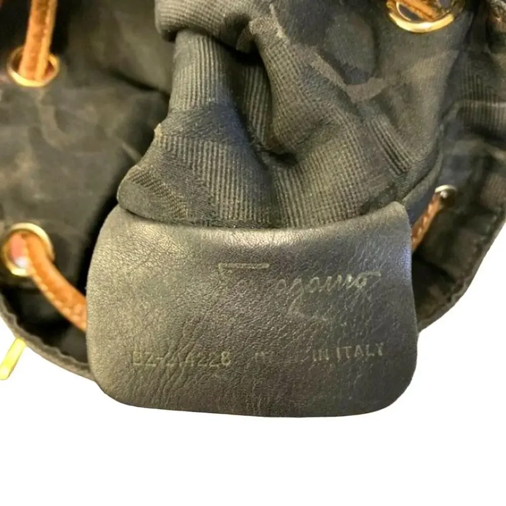 RARE Salvatore Ferragamo Rib Cage Bucket Bag Leather Designer Brass Collectible